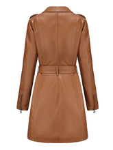Load image into Gallery viewer, Women's Black Faux PU Leather Trench Mid-Length Coat with Belt