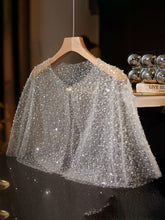 Load image into Gallery viewer, Glitter Sequined Cape Wedding Shawl 1920s Flapper Great Gatsby Costume Silver Mesh Shrug Evening Dress Wrap Women