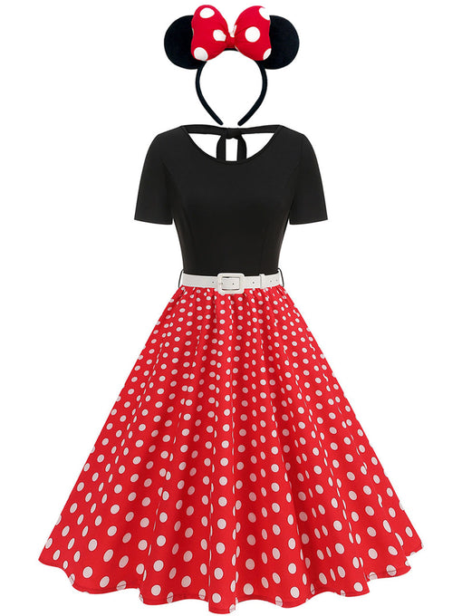 Minnie 1950s Polka Dot Swing Dress With Headband Set