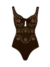 Load image into Gallery viewer, Yellow Eyelet Cutout One-Piece Swimsuit with  High-Waisted Maxi Skirt 2-Piece Set