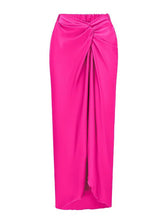 Load image into Gallery viewer, Royal Blue One Shoulder Beaded Feather One Piece Monokini with Draped Twist Sarong Maxi Skirt Swimsuit Set