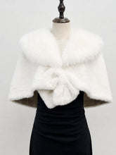 Load image into Gallery viewer, 1950s Vintage White Faux Fur Bow Capelet - Retro Evening Bridal Wrap