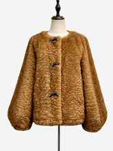 Load image into Gallery viewer, 1960s Vintage Collarless Faux Shearling Toggle Jacket - Retro Short Teddy Coat