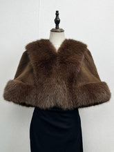 Load image into Gallery viewer, 1950s Vintage White Faux Fur Trimmed Capelet - Retro Evening Bridal Cape