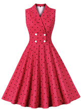 Load image into Gallery viewer, Red Polka Dots V Neck 1950S Vintage Swing Dress With Button