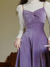 Load image into Gallery viewer, 2 Piece Sequin Slip Dress in Purple With White Sweater Set