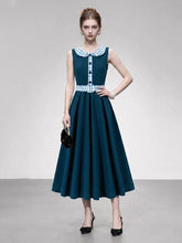 Load image into Gallery viewer, 1950s Blue Peter Pan Collar with Bow Swing Dress