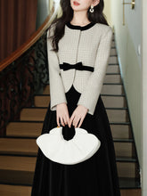 Load image into Gallery viewer, White Crew Neck Tweed Coat and Black Skirt Vintage Set