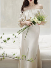 Load image into Gallery viewer, 2PS White Off The Shoulder Blouse And Fishtail Swing Skirt Suits