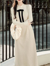 Load image into Gallery viewer, White Polka Dots Fluffy Cape Vintage Two-Piece Dress Set