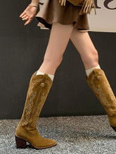 Load image into Gallery viewer, Women&#39;s Boots Pointed Toe Chunky Heel Bohemian Embroidery Suede Knee High Boots