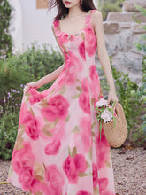 Load image into Gallery viewer, Sweet Rose Ruffles Strap Vintage Swing Maxi Dress