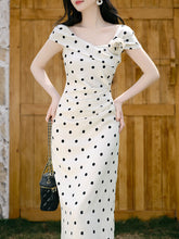 Load image into Gallery viewer, White Polka Dot Retro One Shoulder Chiffon Midi Dress