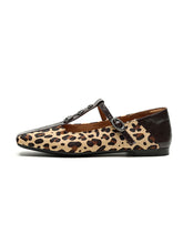 Load image into Gallery viewer, Women&#39;s Flat Heel Leopard Square Toe T-strap Vintage Shoes
