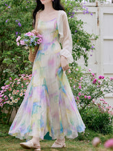 Load image into Gallery viewer, 2PS Rainbow Spaghetti Strap 1950S Vintage Dress With Long Sleeve Cardigan