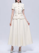 Load image into Gallery viewer, Women’s Elegance Baby Blue Short Sleeve Skirt Suit Set Elegant Work Midi Dress