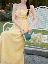 Load image into Gallery viewer, 2PS Yellow Daisy Handmade Flower Suspender Print Vintage Dress and Cardigan Suit