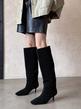 Load image into Gallery viewer, Women&#39;s Suede Knit High Heel Knee High Boots Vintage Shoes