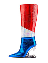 Load image into Gallery viewer, Blue High Heel Pointed Toes Metallic Leather Boots Shoes