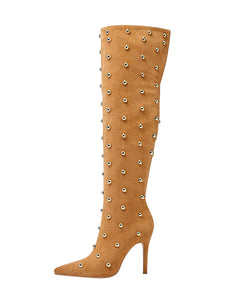 Yellow High Heel Pointed Toes Luxury Rivet Boots Shoes