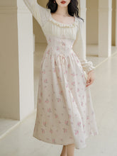 Load image into Gallery viewer, White Lace Square Collar Puff Sleeve Lace Up Corset Edwardian Revival Dress