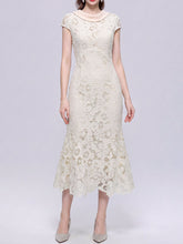 Load image into Gallery viewer, Cream Lace Mermaid Cowl Neck Midi Dress for Wedding
