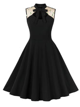 Load image into Gallery viewer, Black Semi Sheer Lace Embroidered Sleeveless 1950S Vintage Dress