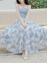 Load image into Gallery viewer, 2PS Blue Rose Spaghetti Strap 1950S Vintage Dress With Long Sleeve Ruffles Cardigan