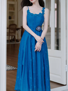 Indigo Blue Spaghetti Strap Vintage Dress
