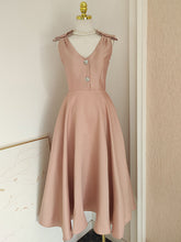 Load image into Gallery viewer, Rose Luxury Button V Neck High Waist Swing Party Dress With Pockets