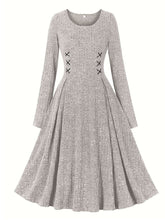 Load image into Gallery viewer, 1950S Crew Neck Long Sleeve Knitted Lace-up Vintage Dress