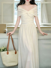 Load image into Gallery viewer, White Off Shoulder Sweetheart Vintage Wedding Maxi Dress