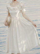 Load image into Gallery viewer, White Puff Sleeve Rose Vintage 1950S Swing Victoria&#39;s Fairy Dress