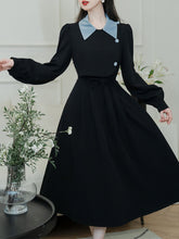 Load image into Gallery viewer, Black 1950S Windbreaker Dress With Blue Buttons