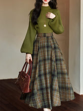 Load image into Gallery viewer, 2PS Green Sweater And Plaid Swing Skirt 1950S Vintage Audrey Hepburn's Style Outfits