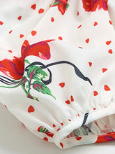 Load image into Gallery viewer, Red V Neck Floral Print Puff Sleeve Vintage Dress