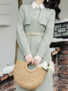 Light Green Fake Two-piece Shirt Lapel Windbreaker 1940s Vinatge Dress