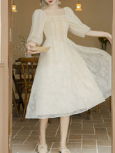 Load image into Gallery viewer, Apricot Lace Square Neck Beaded Retro Dress with Lantern Sleeves