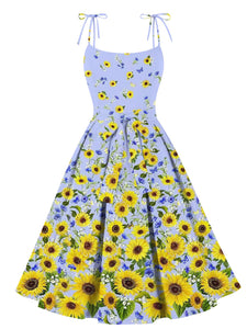1950S Spaghetti Strap Sunflower Vintage Dress