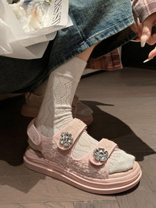 Women's Round Toe Platform Sandals Leather Vintage Shoes