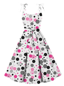 Polka Dots Print  Spaghetti Strap 1950s Vintage Swing Dress