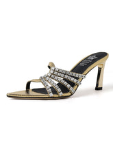 Load image into Gallery viewer, Women&#39;s Rhinestone Pointed Toe Stiletto Sandals Leather Vintage Shoes