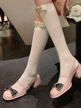 Load image into Gallery viewer, Women&#39;s  Round Toe Bow Chunky Heel Sandals Leather Vintage Shoes
