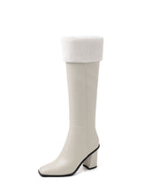 Load image into Gallery viewer, Women‘s Chunky Heel Knee High Leather Winter Boots with Fur