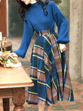 Load image into Gallery viewer, 2PS Blue Sweater And Plaid Swing Skirt 1950S Vintage Audrey Hepburn&#39;s Style Outfits
