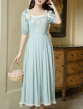 Load image into Gallery viewer, Baby Blue Cotton Fabric with Rose Embroidery Vintage Lace Dress