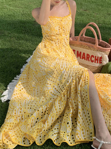 Women's Bohemian Yellow Bohemian Dress Maxi Dress