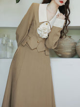 Load image into Gallery viewer, 2PS Khaki Cascade Collar Coat and Swing Skirt Vintage 1950S Dress Suit