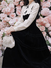 Load image into Gallery viewer, 1950S Hepburn Style Outfits Black Dress With White Collar Vintage Dress