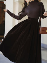 Load image into Gallery viewer, Brown Flower Turtleneck Sweater and Velvet Swing Skirt Dress Set